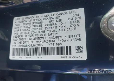 2018 Honda Cr-V Lx z USA, uszkodzony, nr VIN 2HKRW5H39JH424637